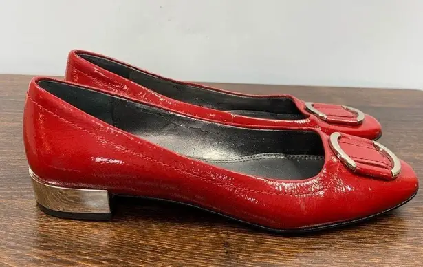 Tahari  Women's Kiki Patent Leather Mirrored Block Heel Slip-on Flats Red Sz 6.5