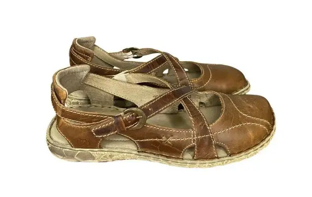 Josef Seibel Brown Leather Cross Strap Sandals Size 38/7 Comfortable Cushioned