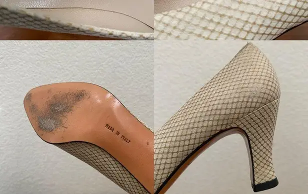 Salvatore Ferragamo Vintage Nude Beige Micro Waffle Suede Heel Pumps Size 6 AAAA
