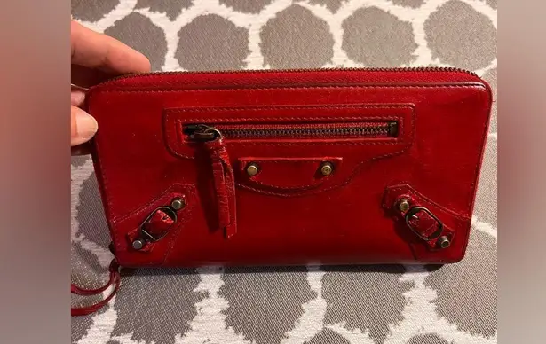 Balenciaga Paris Red Iconic Wallet luxury leather zip around luxury leather