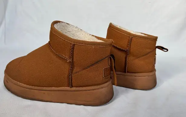 BEST FASHION Plush Lined Mini Ankle Boots in Chestnut Brown Size 9