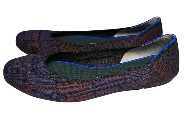 Rothy's The Flat Women's 9.5 Cranberry Plaid Washable Knit Shoes Eco Friendly