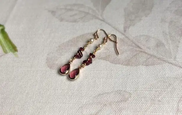 Garnet Pearl January Birthstone Bohemian Minimalist Earthy Casual Jewelry Set Red