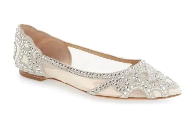 Badgley Mischka Crystal Pointed Toe Flats, Size 8W NEW w/o Box Retail $235