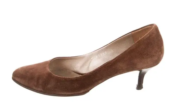 Salvatore Ferragamo Brown Suede Round Toe Kitten Heel Pumps