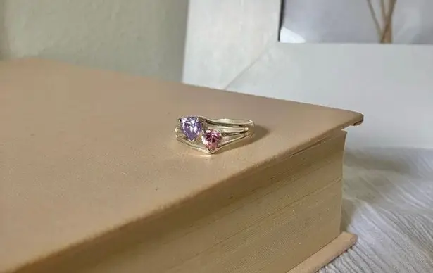 Double Heart Pink Purple Promise Ring Vintage “Jolie” Silver Triple Shank Femme Jewelry