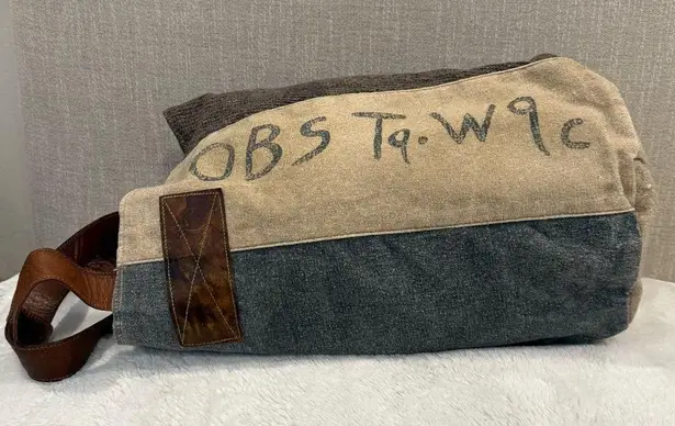 **The Barrel Sack Cotton Tote Bag with Leather Handles** Blue