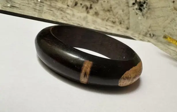 Wooden Handcrafted Wide Bangle Bracelet 8 Inch Brown Wood