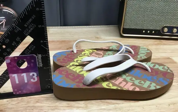 See By Chloe Slippers Women's US 7.5 Brown Essie Logo Printed Slip-On Flip-Flops