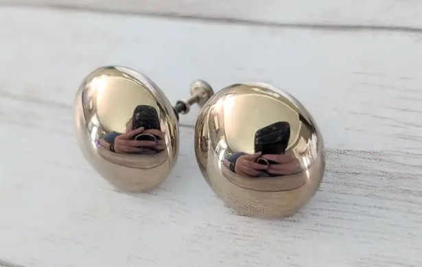 Vintage Screw On Earrings 7/8" Domed Mirrored Gold Tone Retro Statement