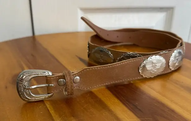 Vintage tan leather thunderbird concho medallion belt