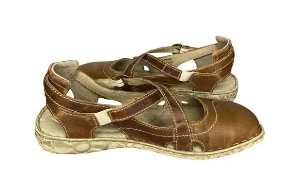 Josef Seibel Brown Leather Cross Strap Sandals Size 38/7 Comfortable Cushioned