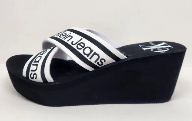 Calvin Klein  Jeans Resort Wedge Sandals White Black Size 10 M