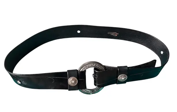 Vtg Al Stohlman Brand Black Leather Belt Floral Rhinestone Western Cowgirl