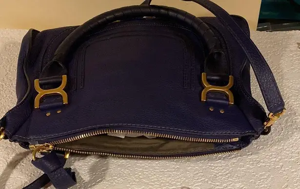 Chloé Chloe Marcie Medium Double Carry Satchel Bag Storm Blue Calfskin