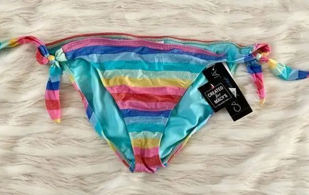California Waves Pastel Rainbow Stripes Glitter Tie Sides Bikini Bottoms Sz XL
