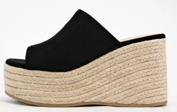 Soda Black Faux Suede Espadrille Wedge Sandal