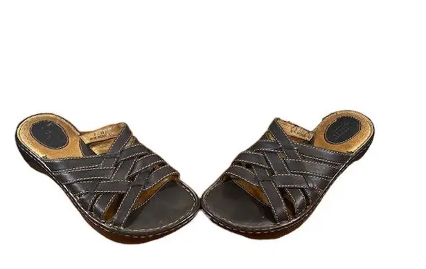 Born concept Born Dark Brown Leather Woven Crisscross Sandals Women Sz 8