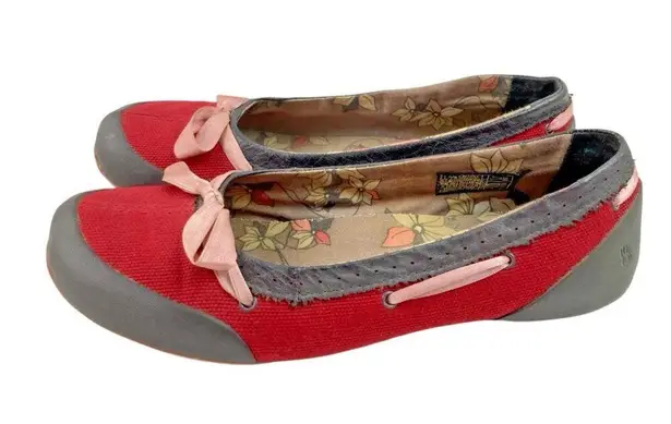 Teva Ballet Flats 6012 Womens Size 8 Red Slip On Comfort Pink Bow Casual Shoe