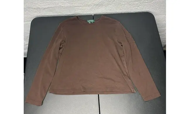Lauren Ralph Lauren Women' Size Large 100% Cotton Long Sleeve Solid Brown Blouse