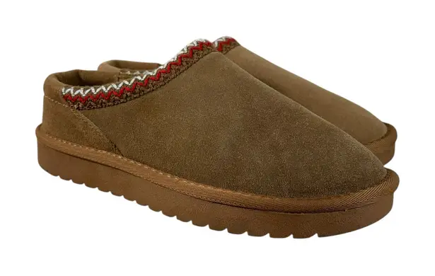 Cushionare Brown Suede Red Stitch Low Top Fur Fleece Lined Slip On Shoes Tazman
