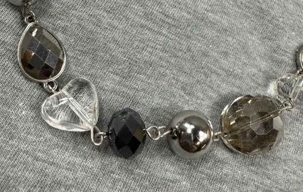 Faceted Faux Gemstone Beaded Necklace with Silver Tone Chain & Lobster Clasp