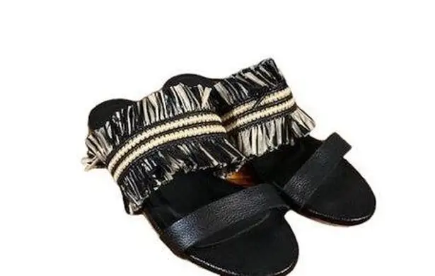 Kaanas Black Tahiti Frayed Boho Sandal Women Sz 6