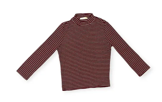 Gaze USA Gaze Maroon And White Stripes Long Sleeve Mock Neck T-shirt