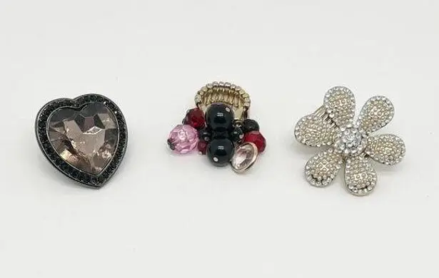 Lot of 3 Large Statement Elastic Cocktail Rings