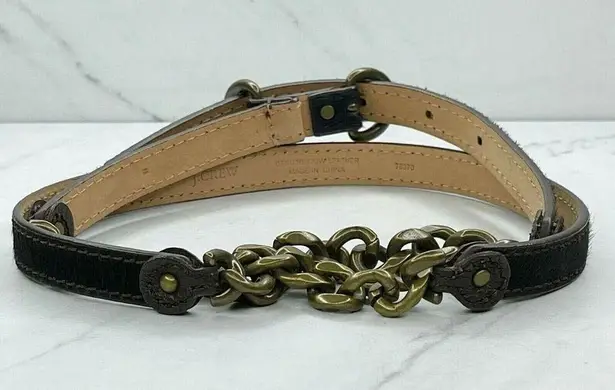 J.Crew  Brown Genuine Leather Fur and Chain Belt Size M Medium