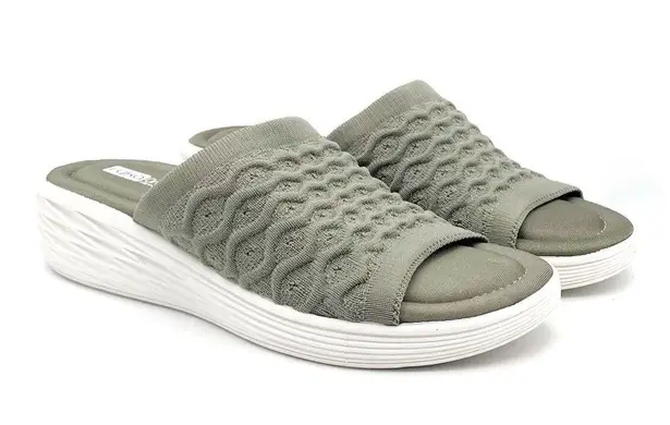 Ryka Nanette Stretch Knit Slide Demi-Wedge Slip-On Sandals Sage Green Size 9.5