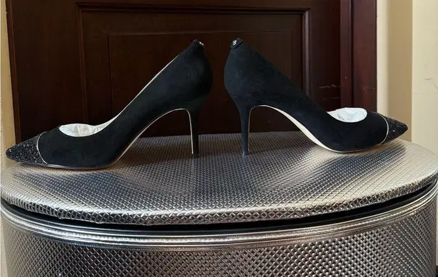 Karen Millen Black Suede Heels with Glitter Toe Cap Size 39~Size 8 NWT Brand New