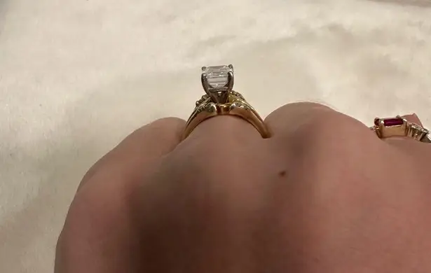 Diamond wedding ring wrap guard! 14K gold vintage style double band!