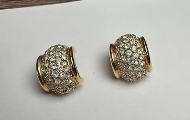 Swavorski Swarovski Crystal Clear Gold Tone Pierced Earrings (Swan Marked) Missing Stones