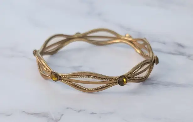 Vintage Bracelet / Bangle Elegant Gold Tone & Amber Tone Gems