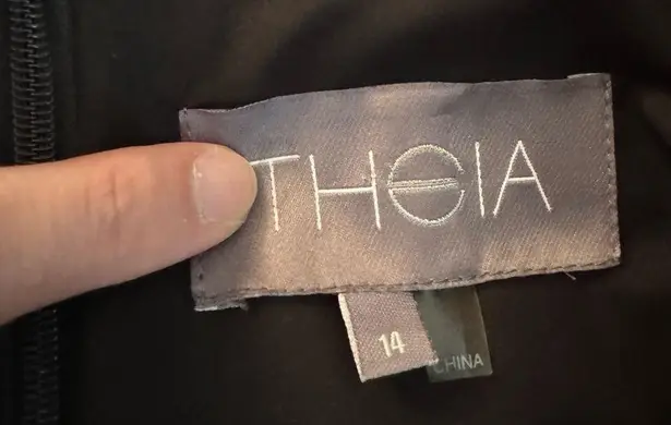 Theia Stripe Jacquard Full Ball Gown Sz 14 Black Silver Maxi Dress Event Gala