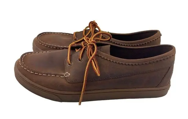 L.L.Bean  Brown Leather Lace Up Womens Shoes Size 9.5M Casual Moc Flat Loafer