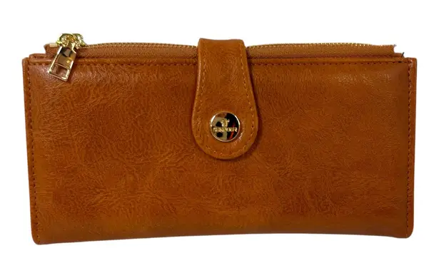 Sunpour Vintage Brown Faux Leather RFID Wallet Double Zip 24 Card Slots