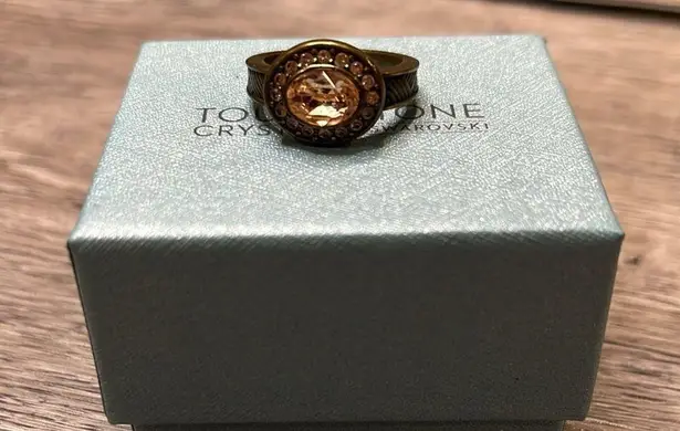 Touchstone Crystal by swarovski Sonoma rose gold bronze halo jewelry ring size 6 Pink