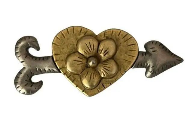 Arizona Jeans The Original Arizona Jean Company Brooch Pin Vintage Floral Heart Gold Tone