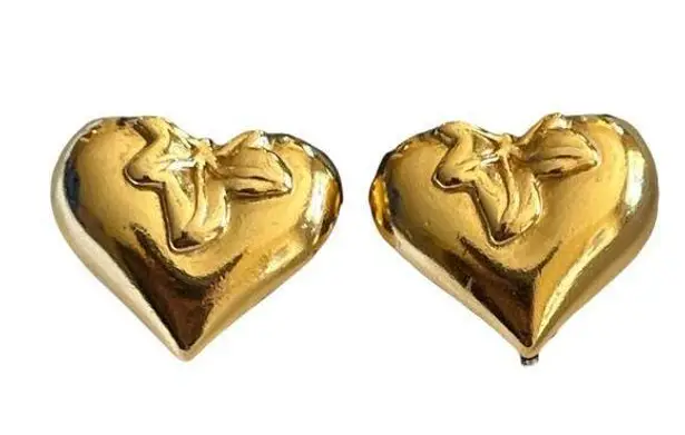 Givenchy Logo Gold tone HEART Shape Clip-On Earrings Vintage