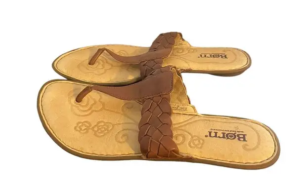 Born Hand Crafted Brown Leather Braided Weave Thong Sandals CQC12 Sz 7 M/W