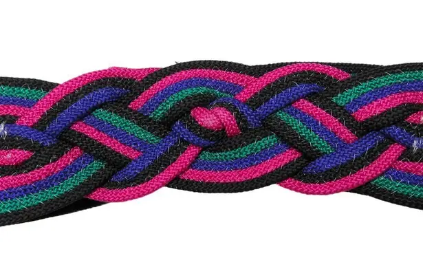 1990s Vintage Woven Braided Colorful Belt Pink Purple Green Black