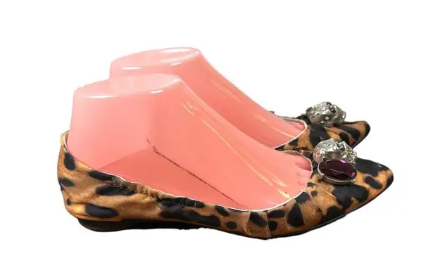 Alain Tondowski Paris Animal Print Skull Flats Slip On Women's Size EU 37 US 6.5 Brown