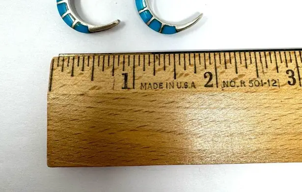 Sterling silver and inlaid turquoise half moon earrings, vintage