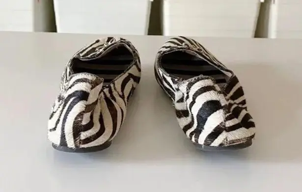 Henri Bendel Sole Ambition Zebra Calf Hair Loafers Black/White Size 8