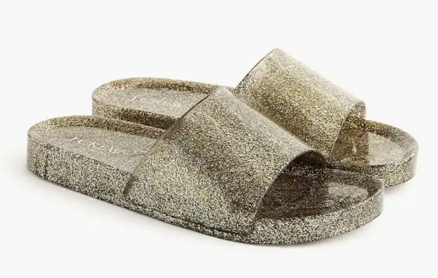 J.Crew  Gold Silver Glitter Pool Slide slip on