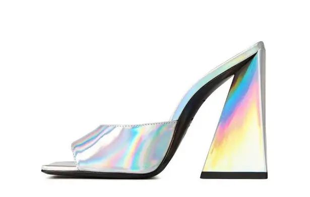 The Attico Devon 115 Iridescent Mules Silver Leather Womens Size 37 7