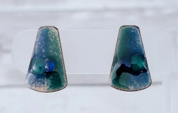 Vintage Screw Back Earrings Unusual Statement Blue Green Tones