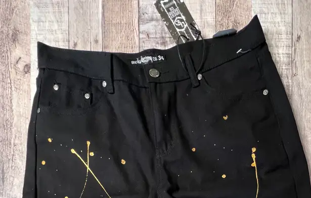 Uncut Denim Co . Y2K Painted Black 12" Knee Length Denim Shorts sz 34 NWT